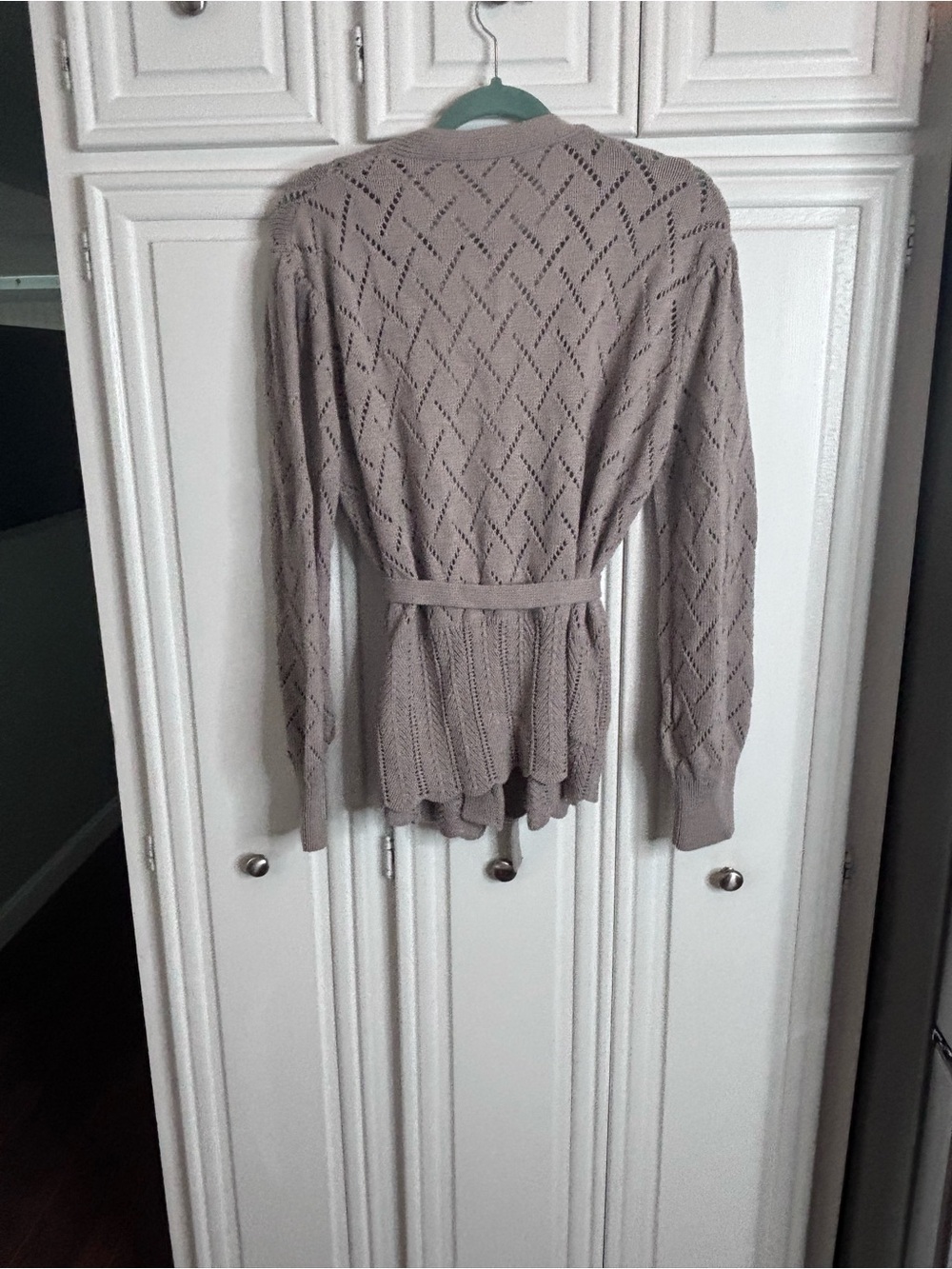 Grey Open Knit Wrap Cardigan with Tie Belt sz XL - Picture 2 of 8